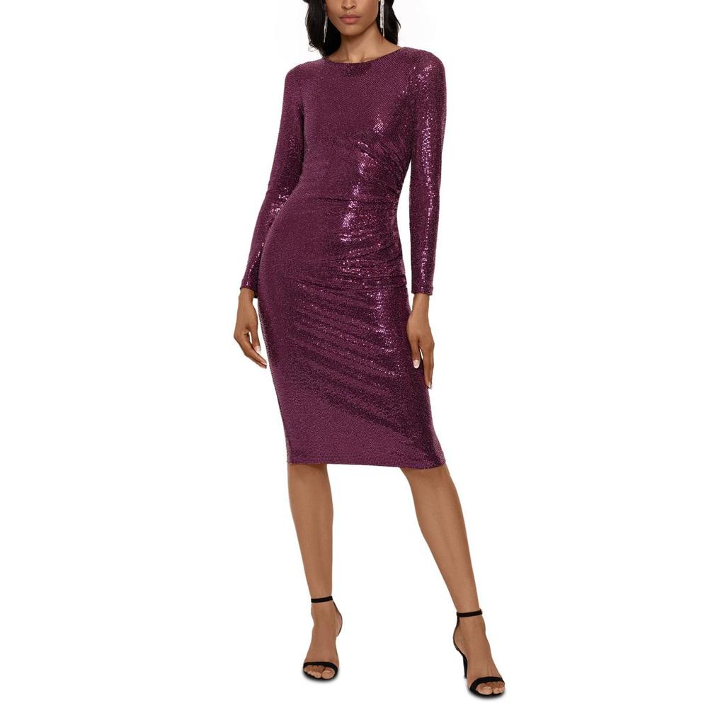 Betsy & Adam Plum Sequin Long-Sleeve Sheath Dress SZ 10